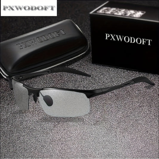 PXWODOFT Aluminum Rimless Sunglasses Polarized Night Driving Glasses