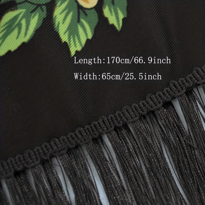 Flower Print Tassel Scarf Vintage Windproof Shawl Women