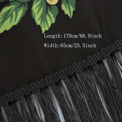 Flower Print Tassel Scarf Vintage Windproof Shawl Women