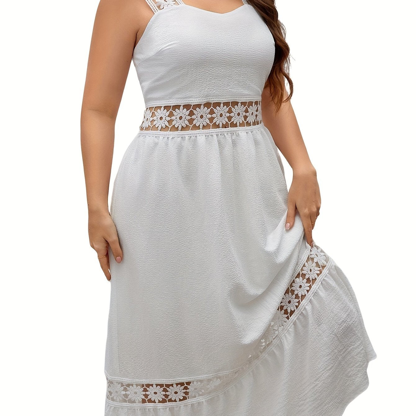  Women's Maxi Tank Dress with Lace Trim V Neck
