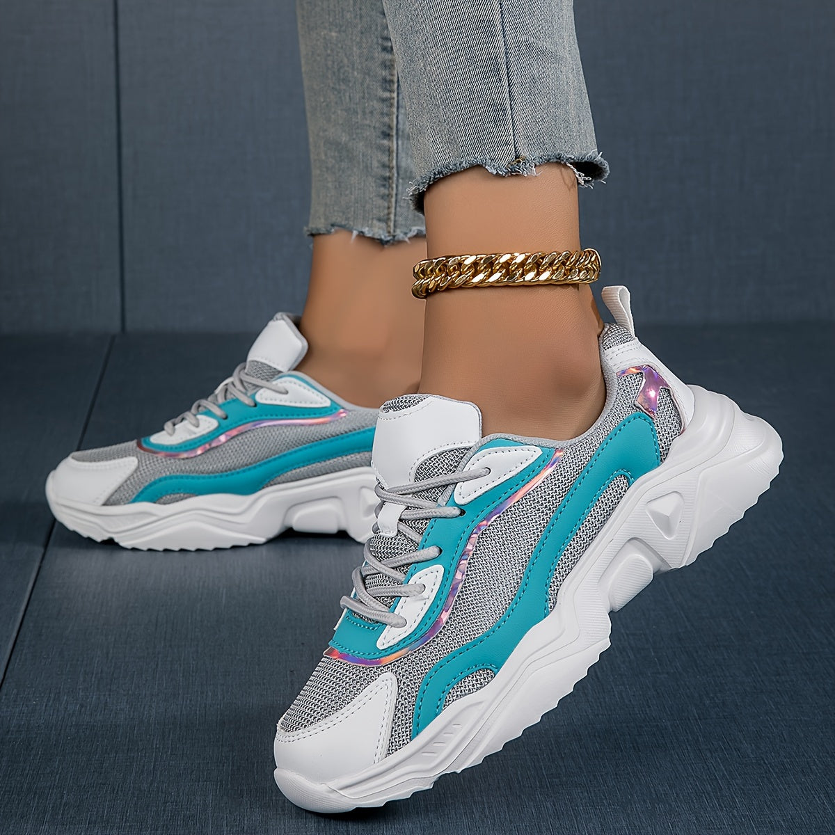 Women's Heighten Chunky Sneakers Breathable Mesh Lace Up Running Shoes