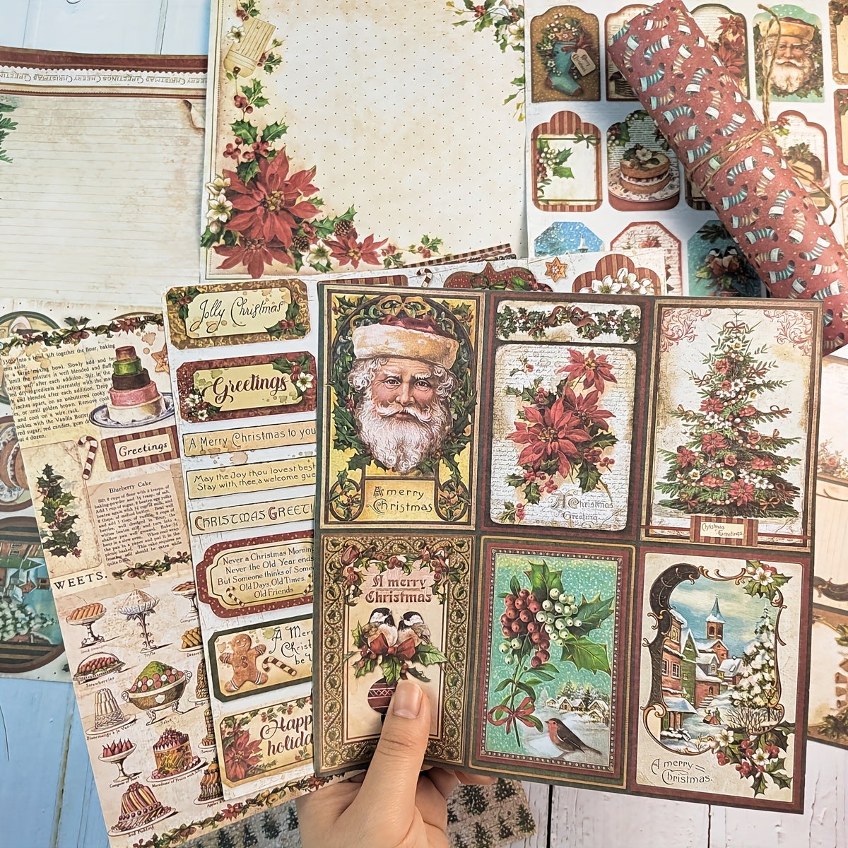 Vintage Christmas Santa Claus Scrapbook Papers - 12pcs Pack