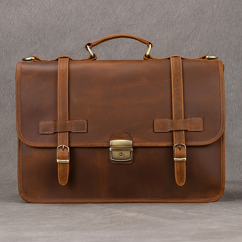 Men's Leather Laptop Messenger Bag Briefcase