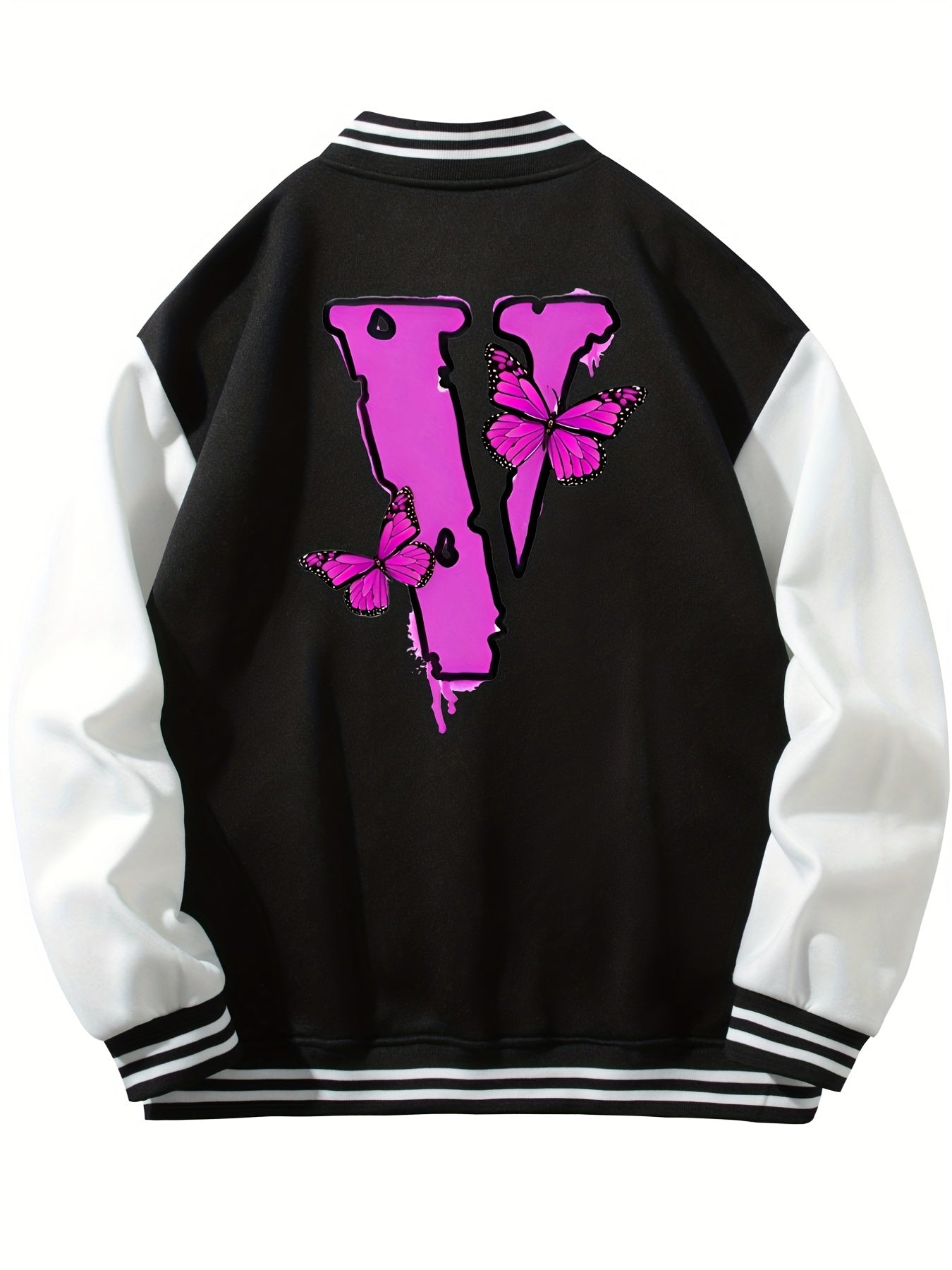 Butterfly Pattern Varsity Jacket Men's Block Button Up Jacket