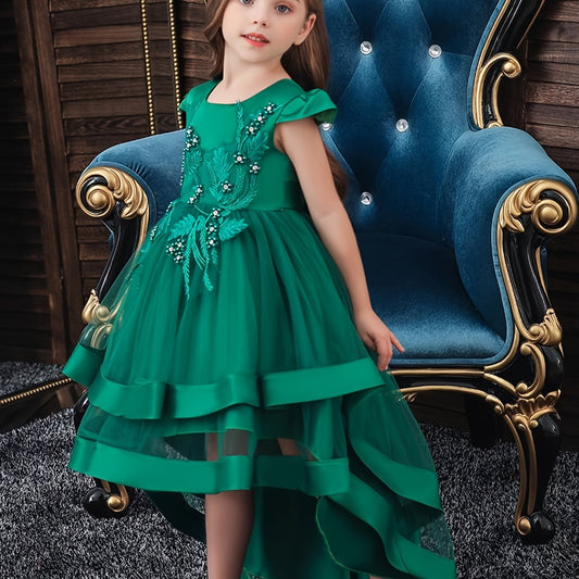 Sleeveless Princess Dress Ruffles Beads Flowers Embroidery Tulle Tutu