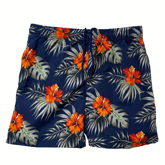 Quick Dry Drawstring Men's Swim Trunks Plants Print Board Shorts Swimwear