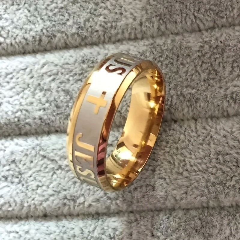 8mm Oblique Edge Letter Wide Face Ring Jesus Stainless Steel Men's Ring