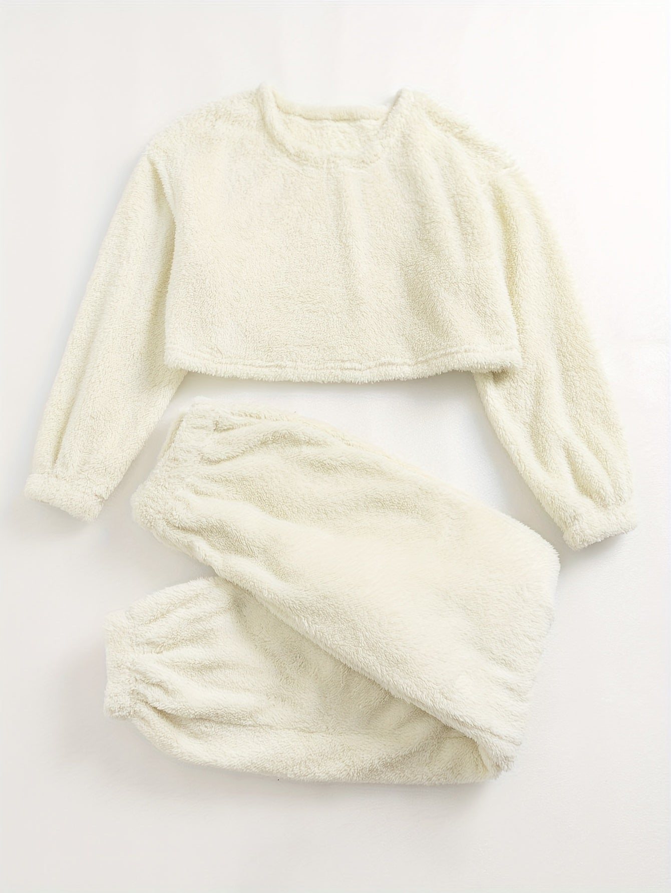 Cozy Fuzzy Pajama Set Long Sleeve Crew Neck Top & Pants