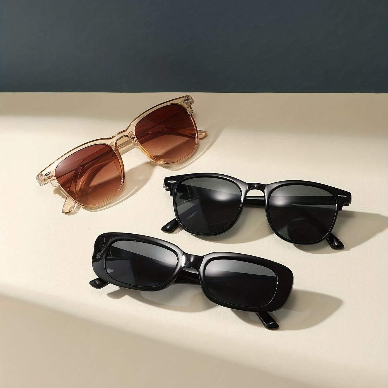 3 Pairs Square Sunglasses Rivet Anti Glare UV400 Sun Shades