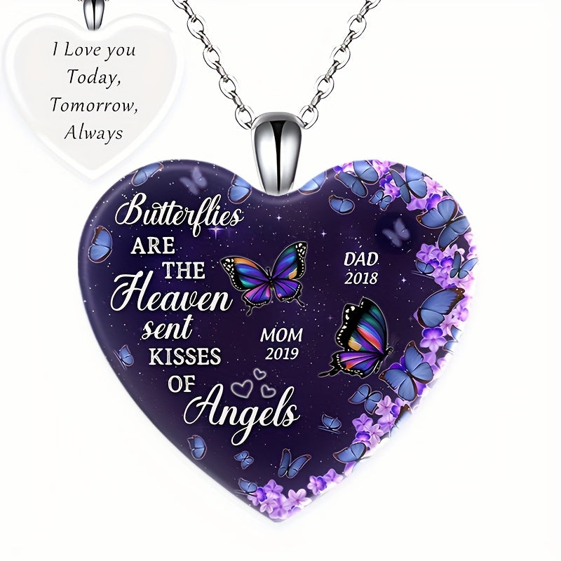 Purple Butterfly Heart Crystal Pendant Necklace for Women