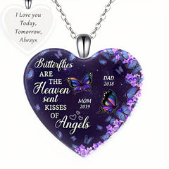 Purple Butterfly Heart Crystal Pendant Necklace for Women