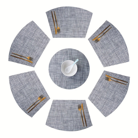 7pcs Waterproof Placemats Set of 6 Fan Shaped & 1 Round