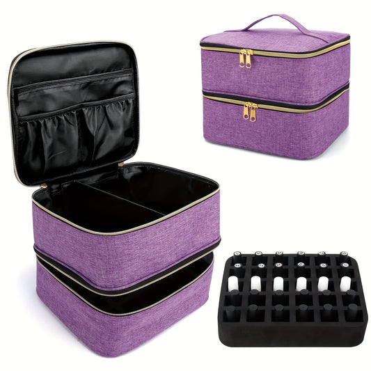 Travel Makeup Bag Double Layer Cosmetic Nail Polish & Essential Oil Storage