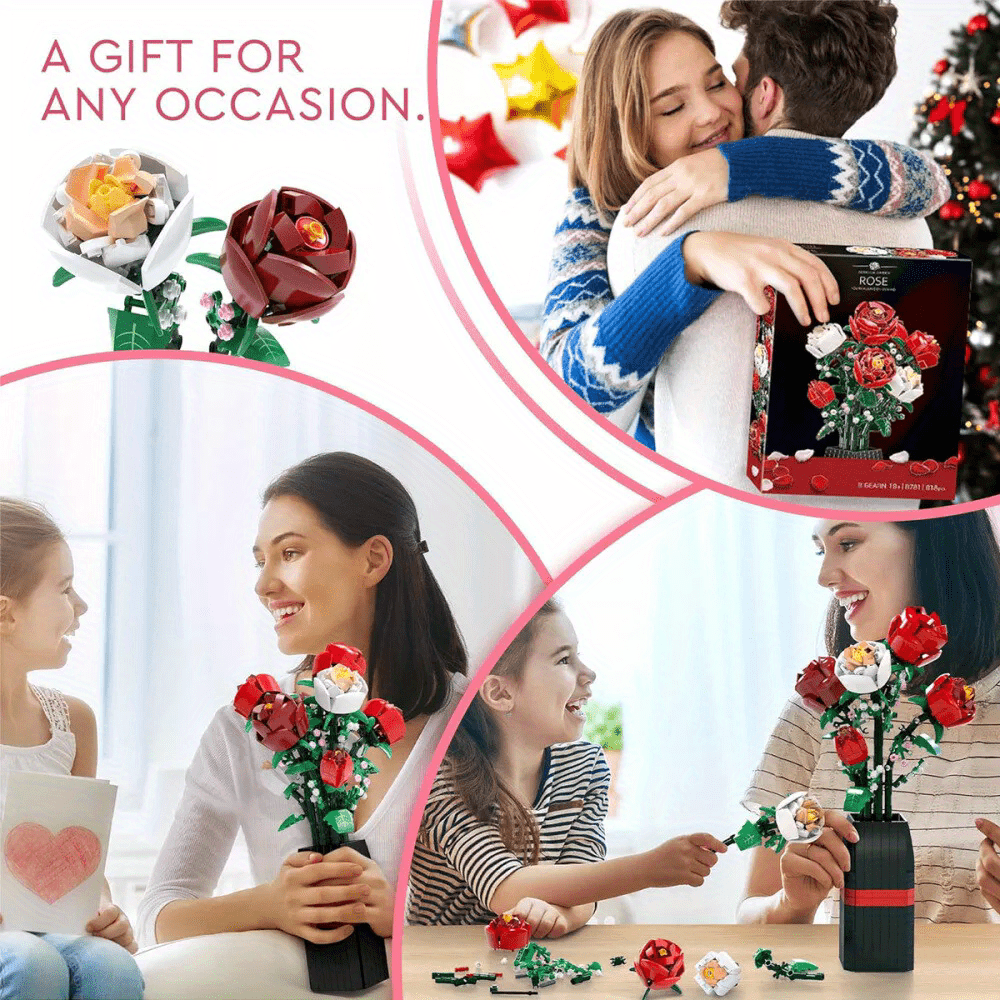 1pc Rose Bouquet Building Blocks - Anniversary Thanksgiving Gift
