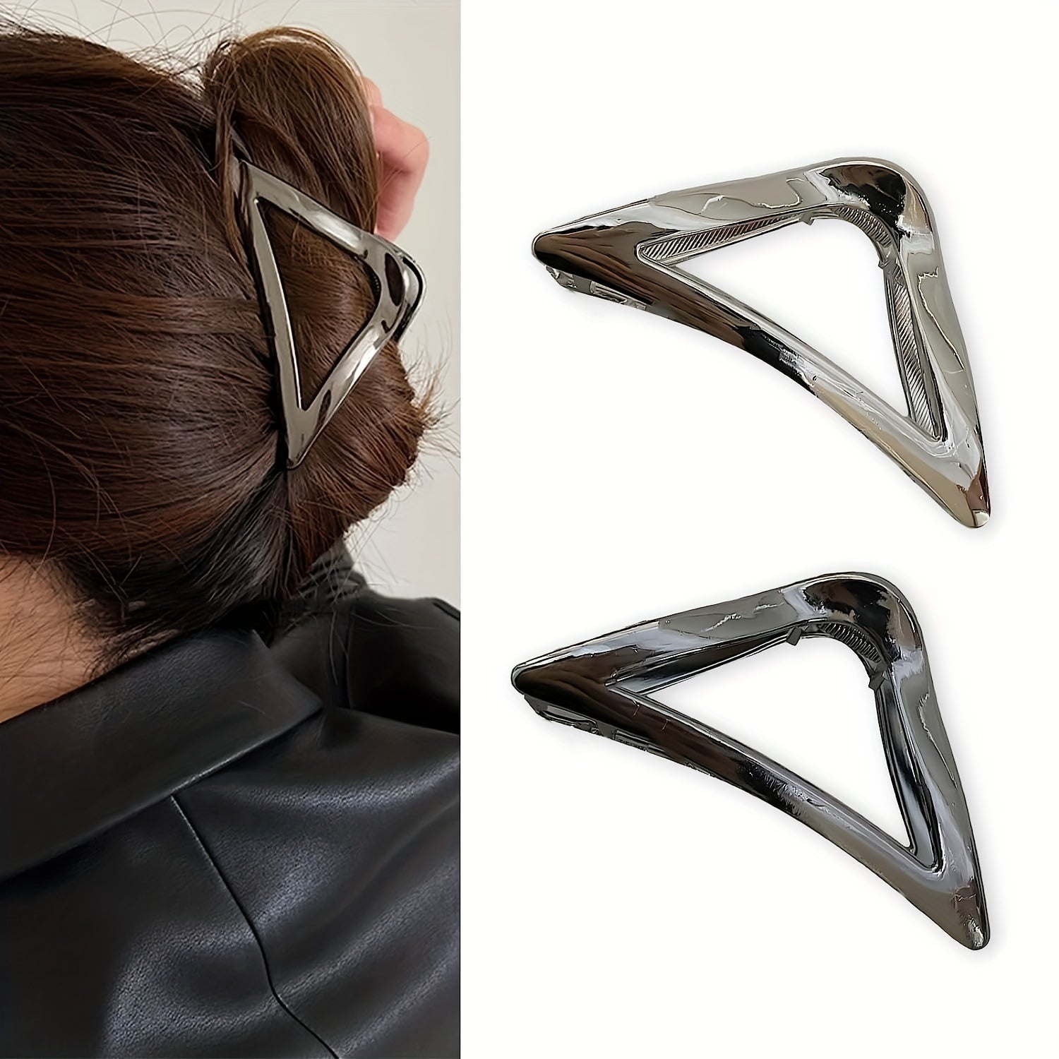 Triangle Shark Clip Silvery Hair Claw Nonslip Ponytail Holder