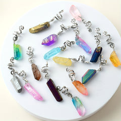 3pcs Colorful Crystal Quartz Dreadlock Hair Ring Spiral Coils Clips