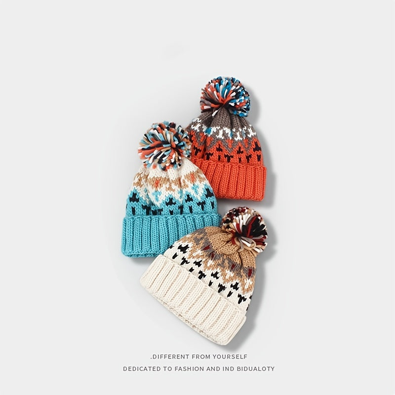 Hairball Knit Winter Beanie Hat Unisex Ear Protection Girls Women Gift
