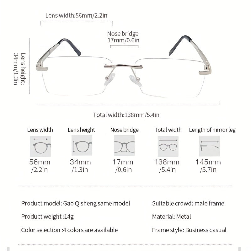 Men's Light Blocking Frameless Computer Reading Glasses