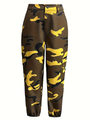 Women's Plus Camo Button Fly High Rise Jogger Cargo Trousers