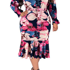 Floral Print Flounce Sleeve Square Neck Midi Dress