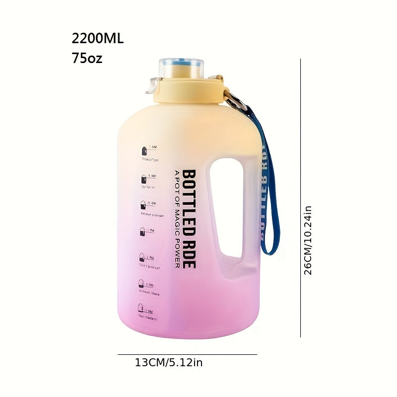 2200ml Heavy Duty Water Bottle With Time Marker, Portable Water Jug