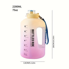 2200ml Heavy Duty Water Bottle With Time Marker, Portable Water Jug