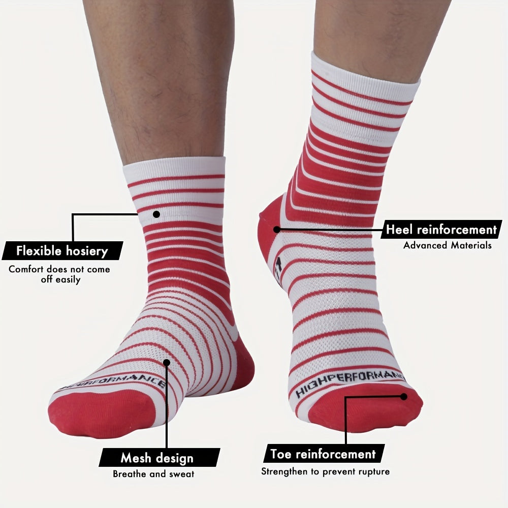 5 Pairs Men's Striped Pattern Sports Socks - Athletic Quarter Socks