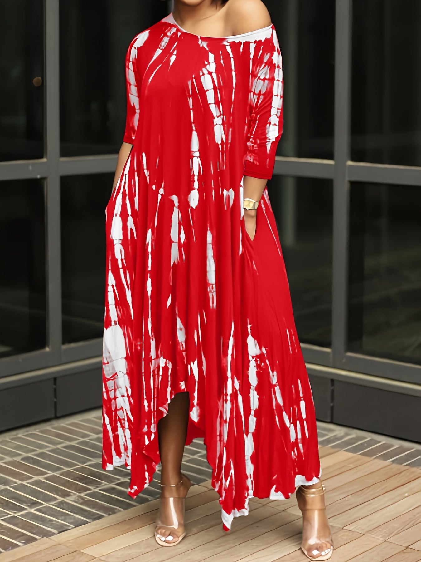  Tie Dye Long Sleeve Maxi Dress Round Neck