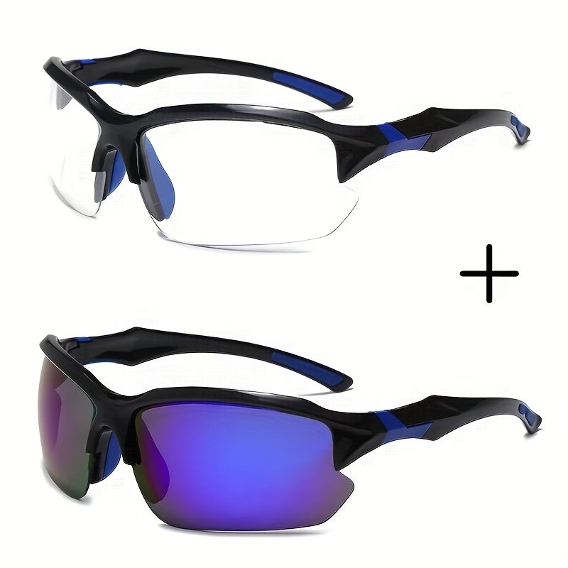 2pcs Men's Casual Goggles Transparent Lens Sports Sunglasses UV400
