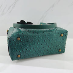 Ostrich Textured PVC Bucket Shoulder Bag Green Zipper Closure