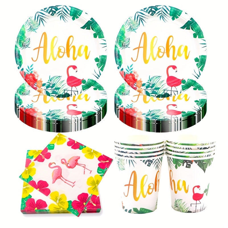 Tropical Hawaiian Flamingo Party Tableware Set For 20 Guests