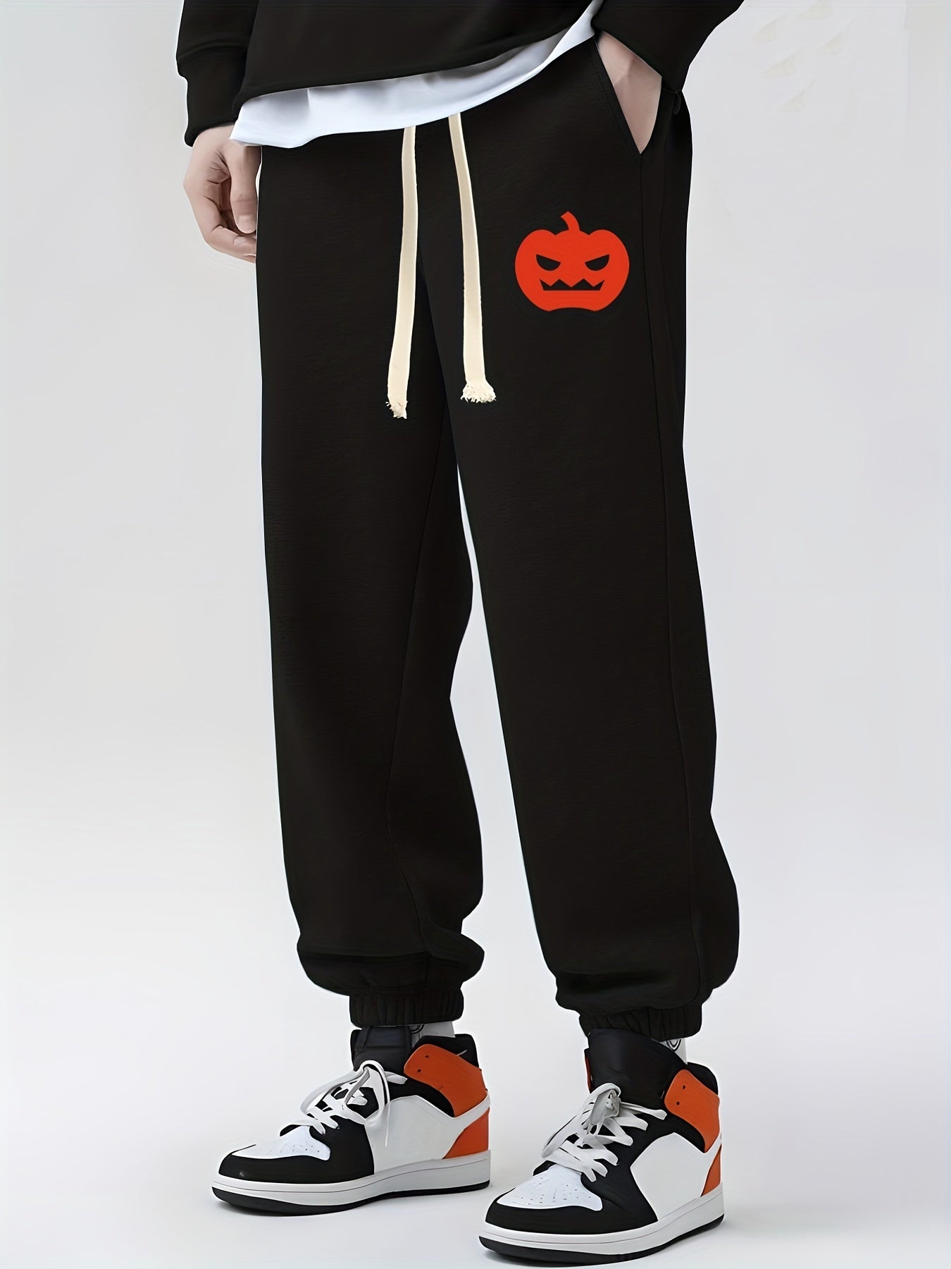 Pumpkin Print Drawstring Sweatpants for Men