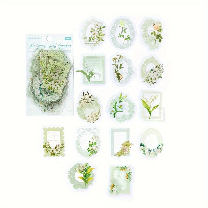 30pcs Ink Sticker Pack Retro Lace Flower Journal Decoration Material