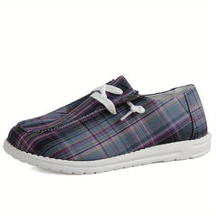 Women's Plaid Canvas Shoes Lace Up Lightweight Comfortable Outdoor Shoes
