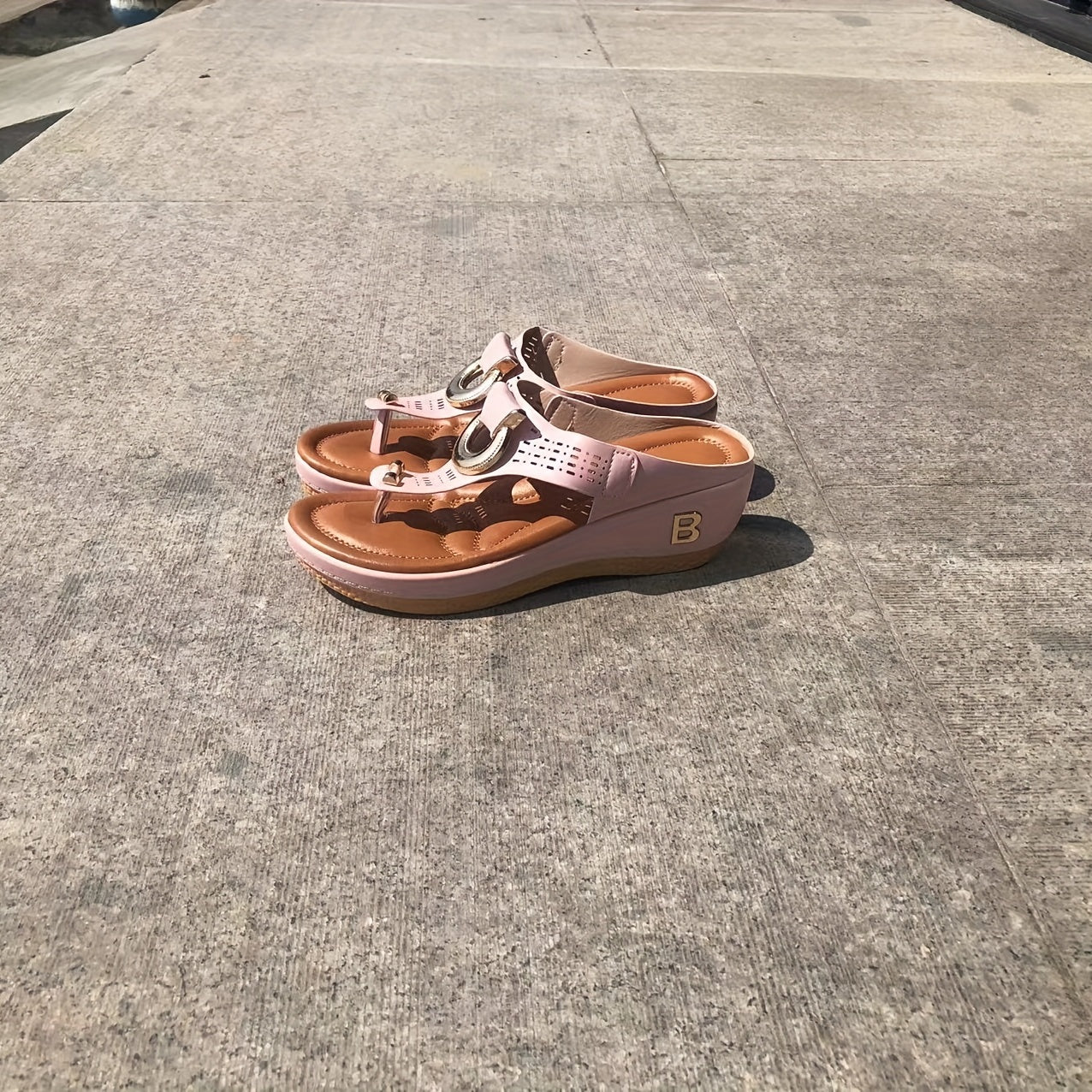 Metal Decor Wedge Slippers Women's Platform Sandals