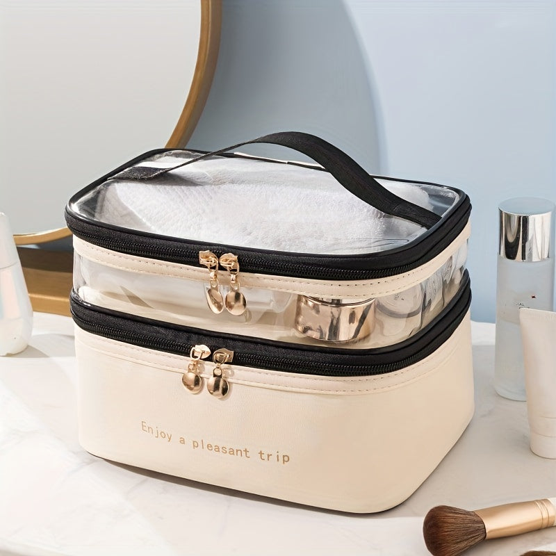 Double Layer Square Makeup Bag Waterproof Travel Toiletry Bag