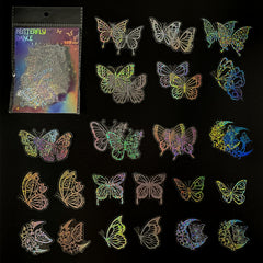 100pcs Transparent Butterfly Laser Stickers PET Creative Retro Stickers