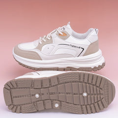Colorblock Platform Sneakers Lace Up Outdoor Shoes Comfortable & Anti skid