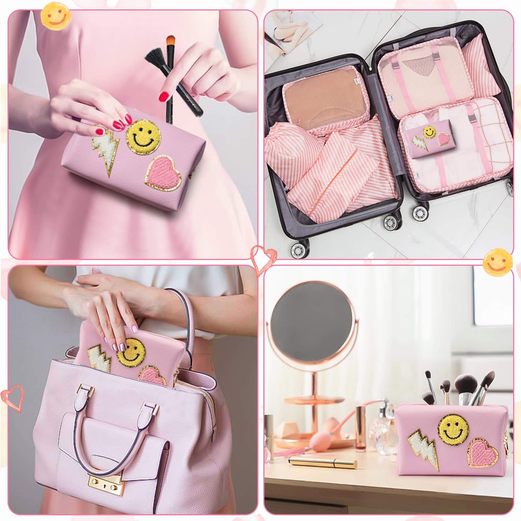Preppy Patch Cosmetic Toiletry Bag Portable Waterproof Makeup Bag