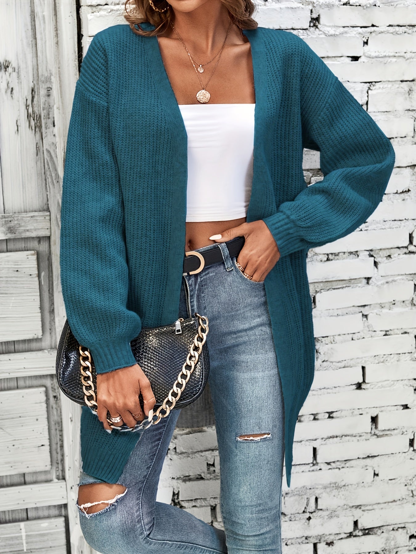 Women's Plus Size Open Front Long Cardigan