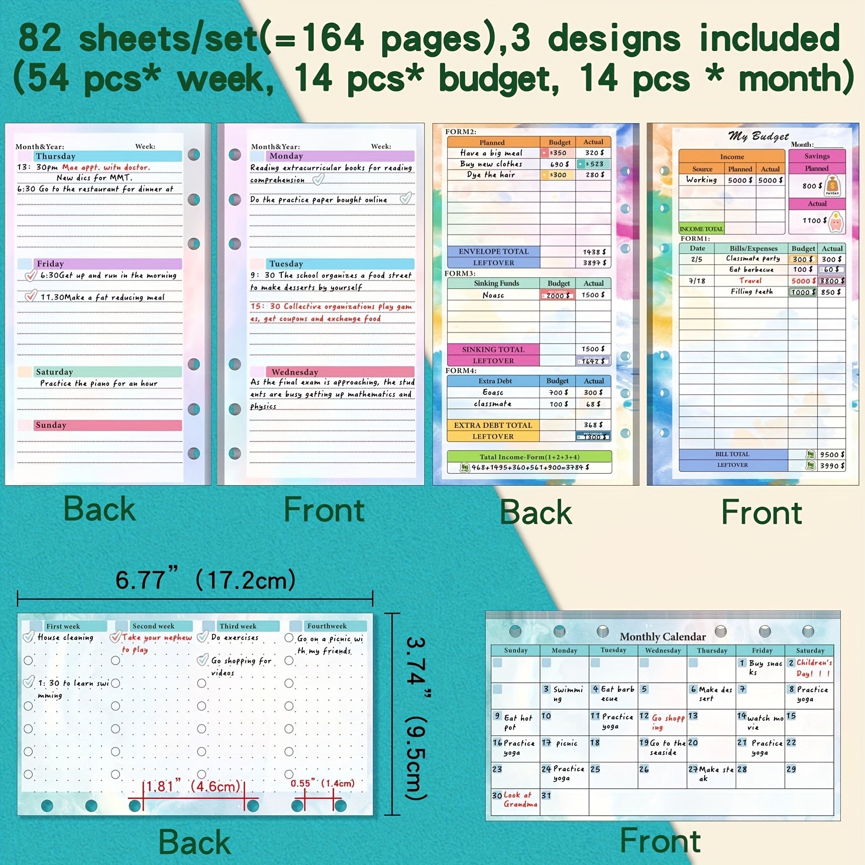 Budget Planner Refill Set - 82 Sheets Loose Leaf Paper with Binder Pocket