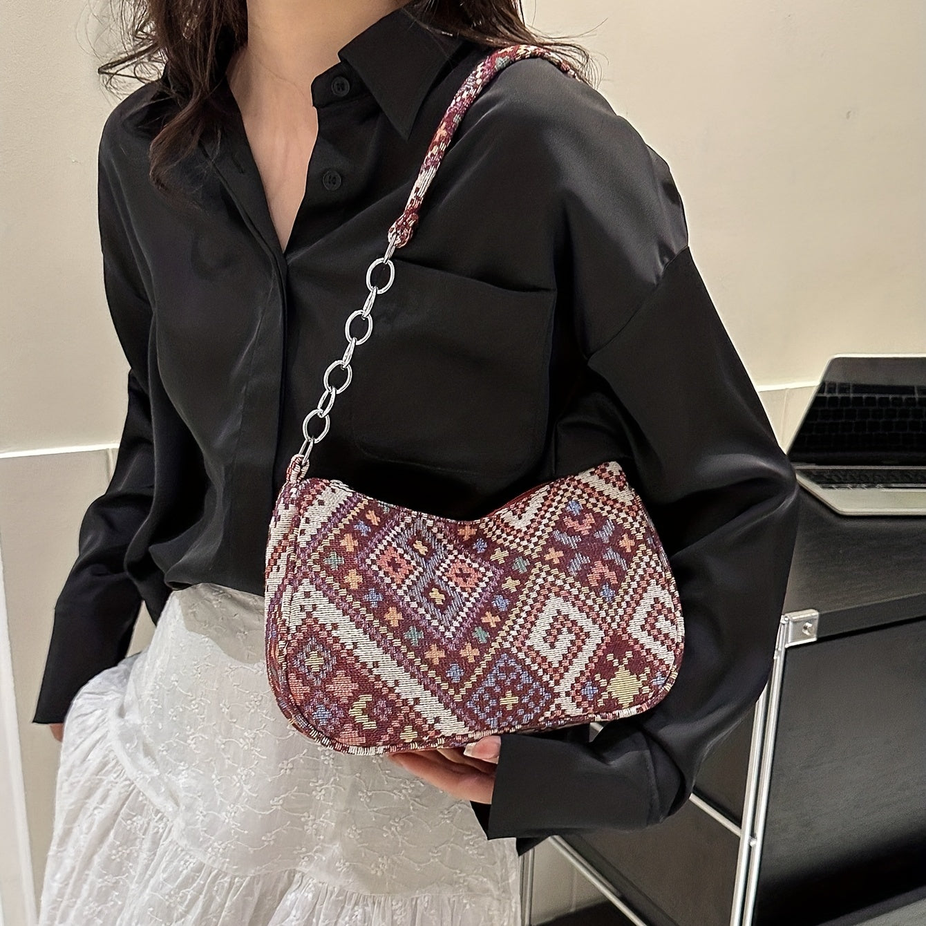 Vintage Ethnic Pattern Shoulderbag Zipper All Match Underarm Bag