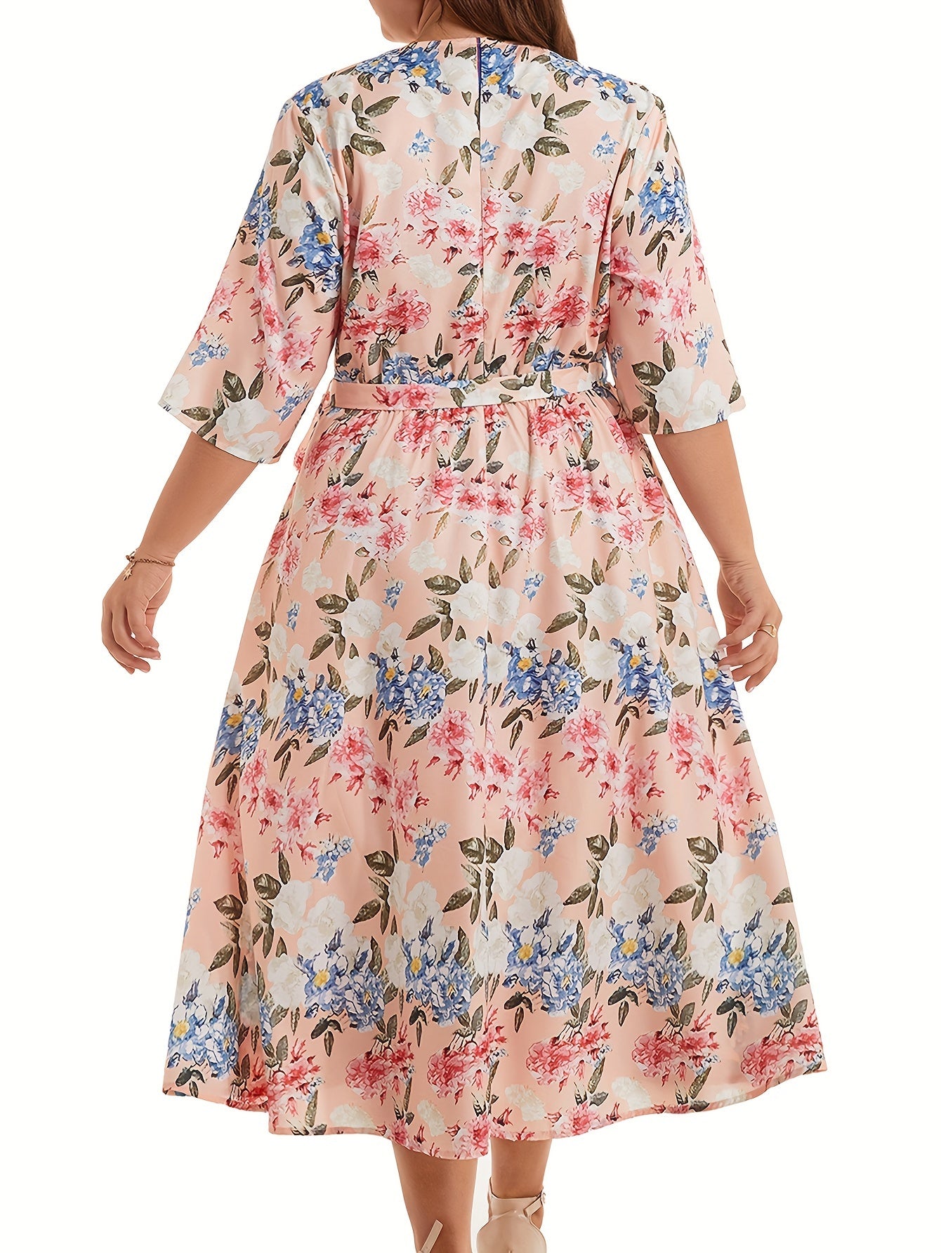 Women's Plus Floral Print Half Sleeve Midi Dress