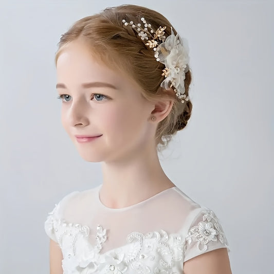 Girls Sweet Flowers Faux Pearl Hair Clips Hanfu Hair Accessories