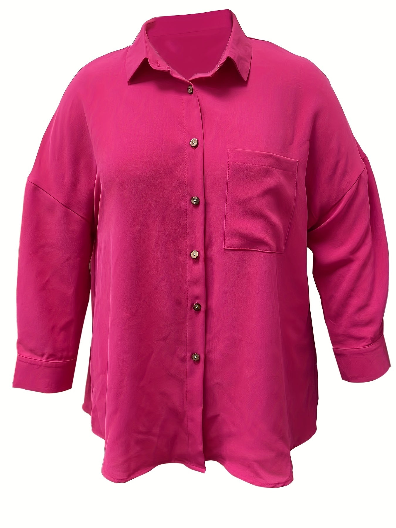  Solid Long Sleeve Button Up Tunic Shirt