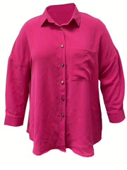 Solid Long Sleeve Button Up Tunic Shirt