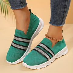 Women's Striped Mesh Breathable Walking Shoes Lightweight Running Shoes