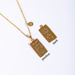 Stainless Steel Tarot Card Pendant Necklace 18K Plated Horoscope Jewelry