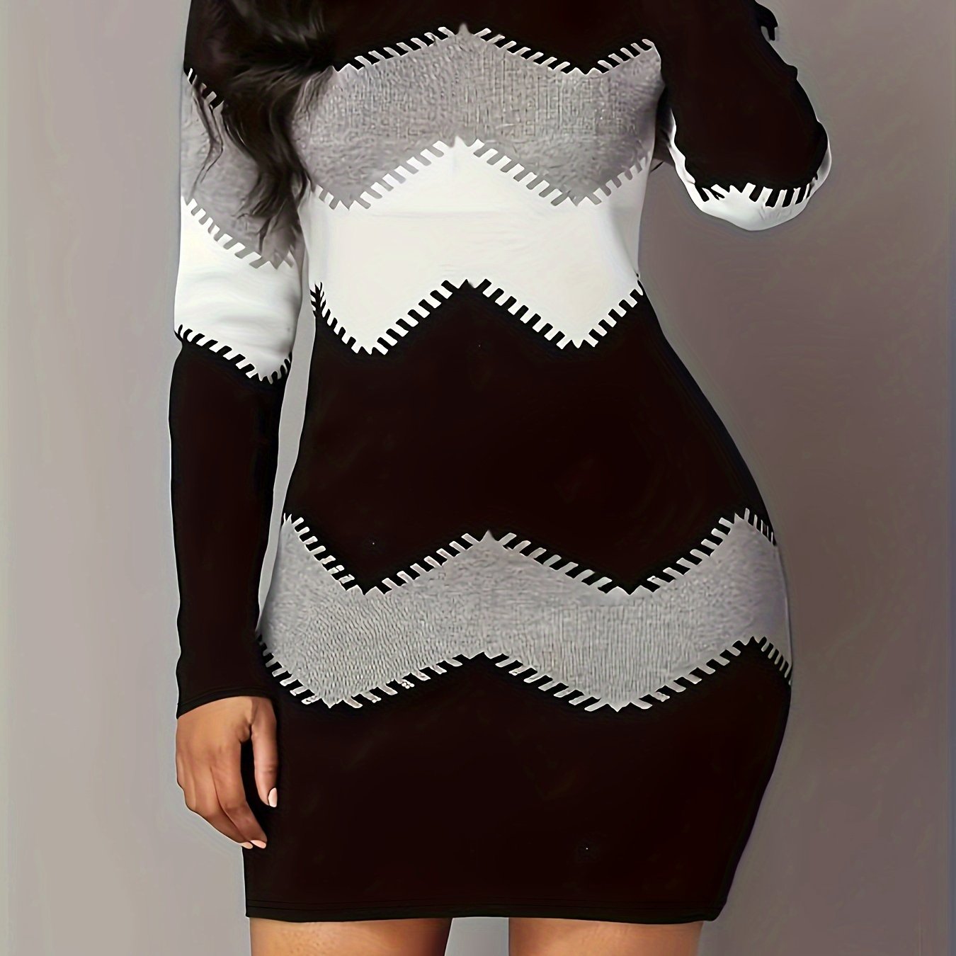  Colorblock Stripe Long Sleeve Mini Dress