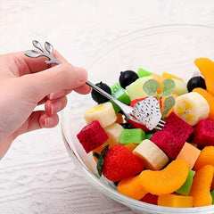 6pcs Stainless Steel Leaf Handle Dessert Spoon Fork Set